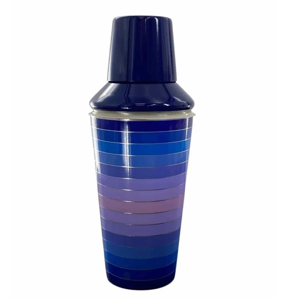 Jonathan Adler‎ Blue Purple Striped Stainless Steel Cocktail Shaker 3-Piece Set